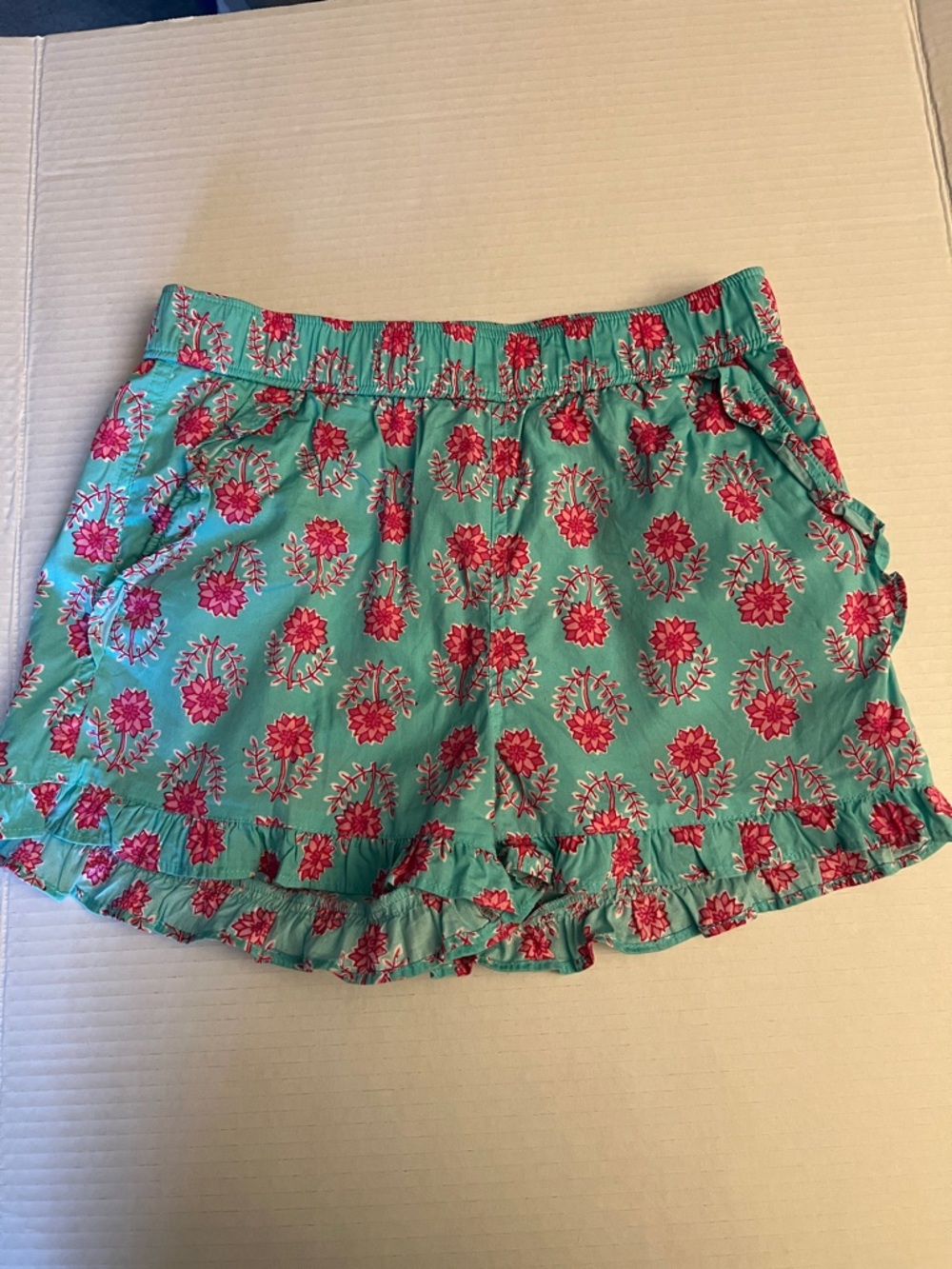 Crewcuts Teal Floral Ruffle Hem Shorts - Pink Print